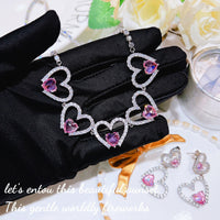 Thumbnail for Pink Crystal Hollow Heart Necklace - ArtGalleryZen