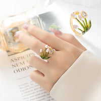 Thumbnail for Pink Crystal Inlaid Enamel Tulip Ring - ArtGalleryZen