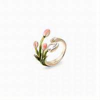 Thumbnail for Pink Crystal Inlaid Enamel Tulip Ring - ArtGalleryZen