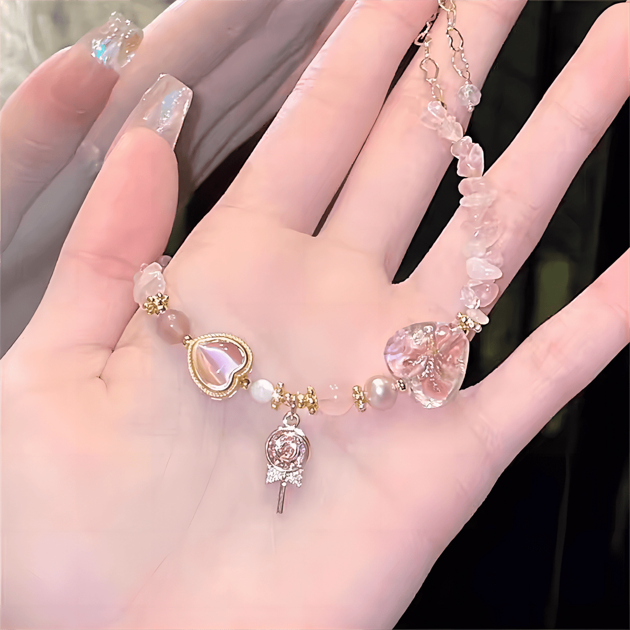 Pink Crystal Lollipop Opal Heart Bracelet – ArtGalleryZen