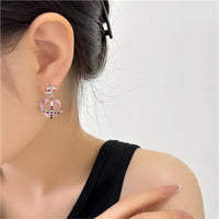 Thumbnail for Pink Crystal Star Heart Dangle Earrings - ArtGalleryZen