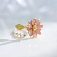 Thumbnail for Pink CZ Inlaid Enamel Daisy Ring - ArtGalleryZen