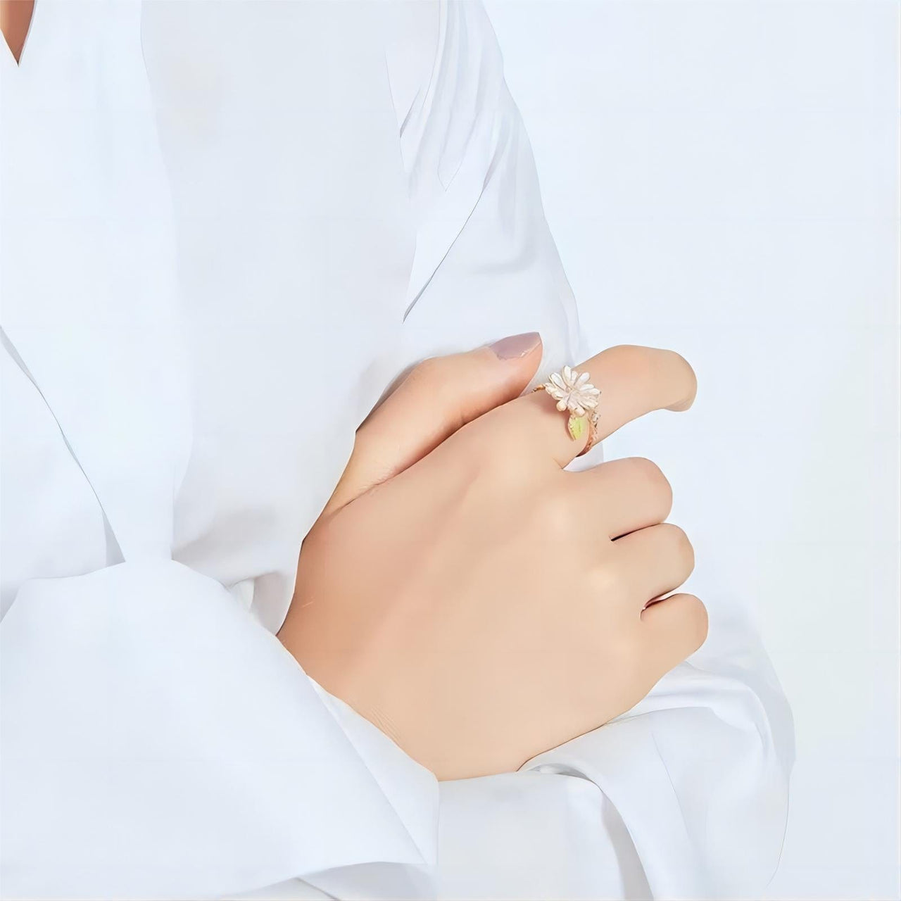 Pink CZ Inlaid Enamel Daisy Ring - ArtGalleryZen