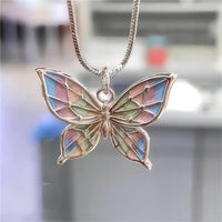Thumbnail for Pink Enamel Butterfly Necklace - ArtGalleryZen