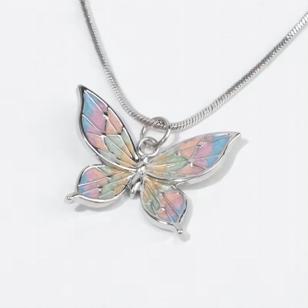 Pink Enamel Butterfly Necklace - ArtGalleryZen