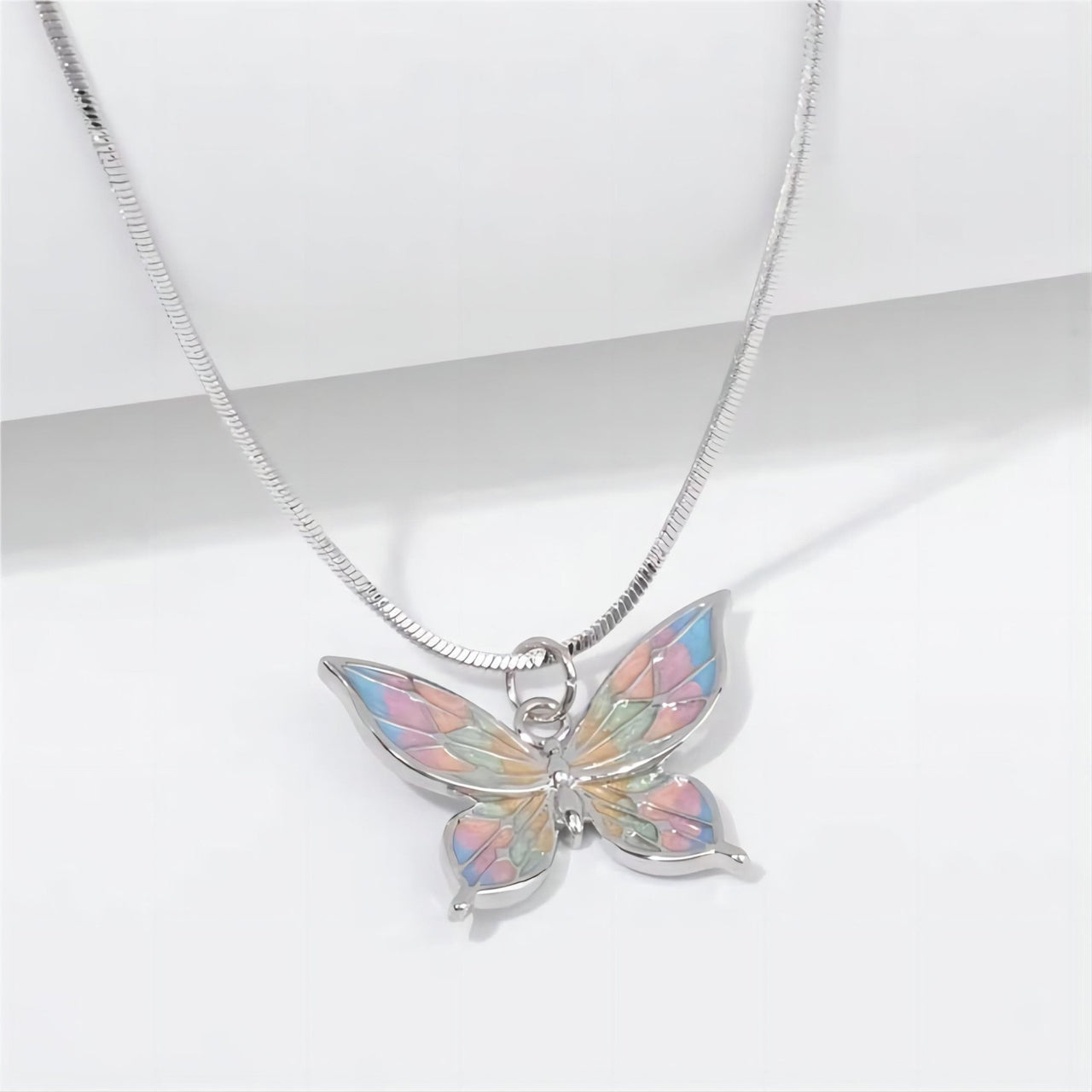 Pink Enamel Butterfly Necklace - ArtGalleryZen