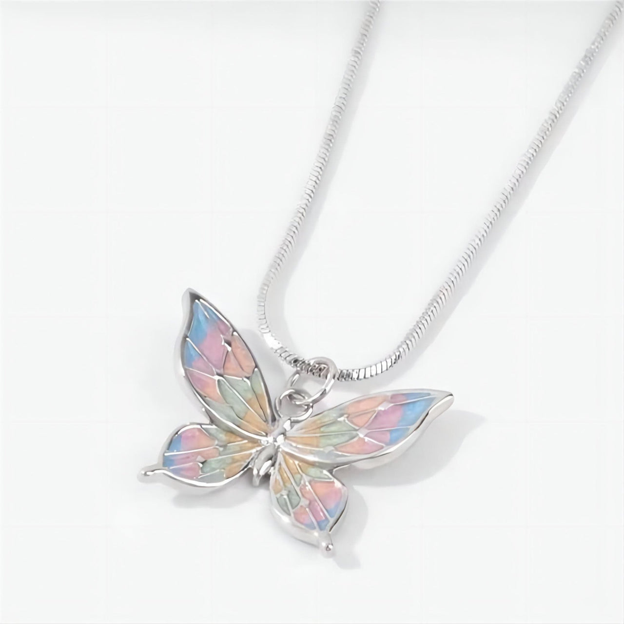 Pink Enamel Butterfly Necklace - ArtGalleryZen