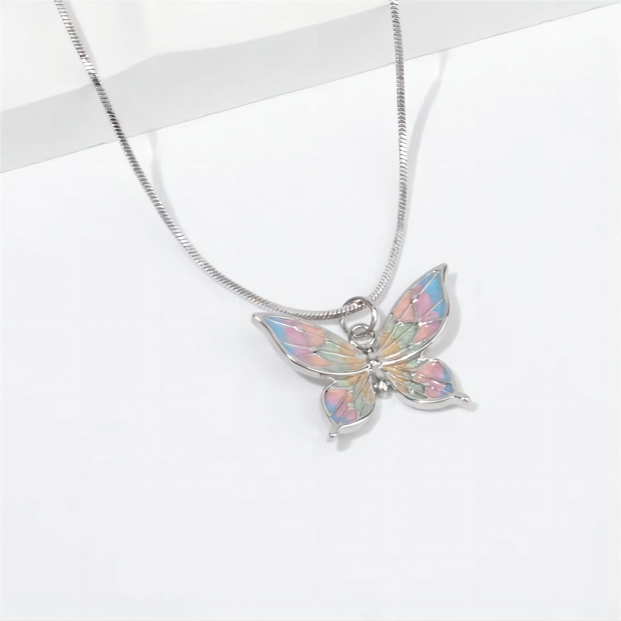Pink Enamel Butterfly Necklace - ArtGalleryZen