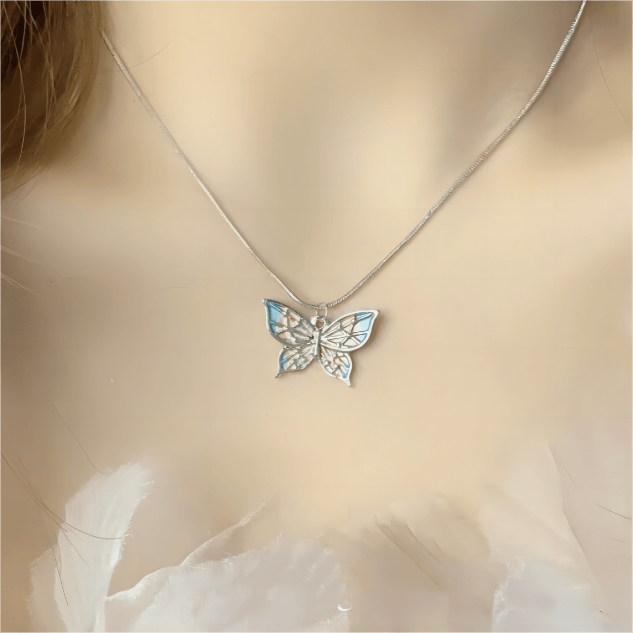 Pink Enamel Butterfly Necklace - ArtGalleryZen