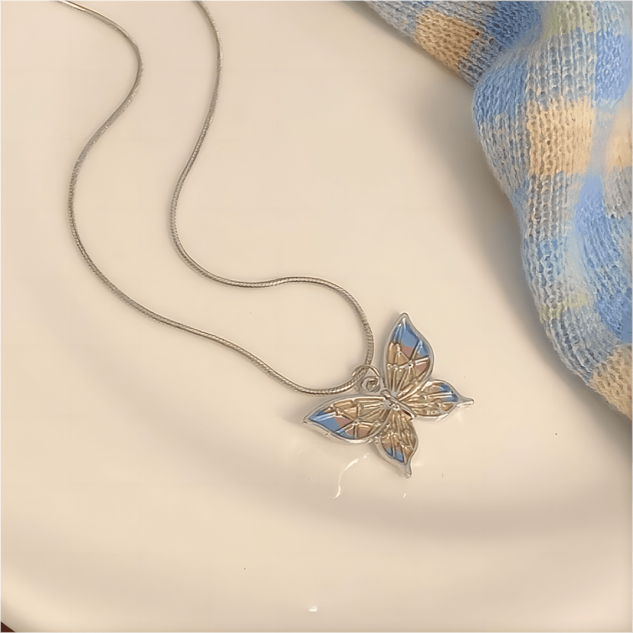 Pink Enamel Butterfly Necklace - ArtGalleryZen