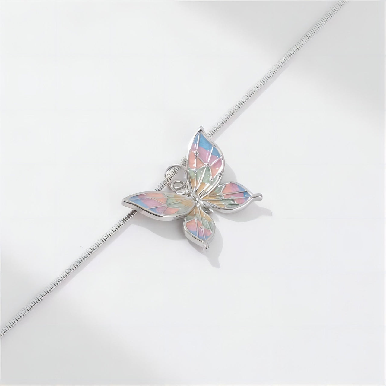 Pink Enamel Butterfly Necklace - ArtGalleryZen