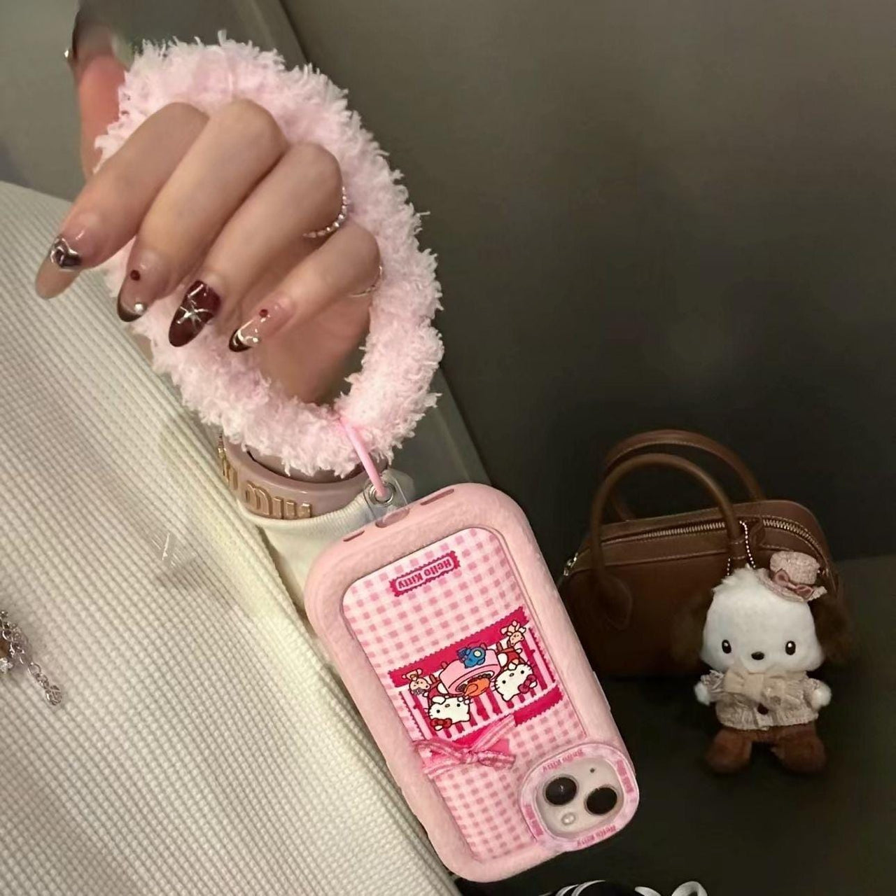 Pink Floral Hello Kitty iPhone Case With Plush Accessories