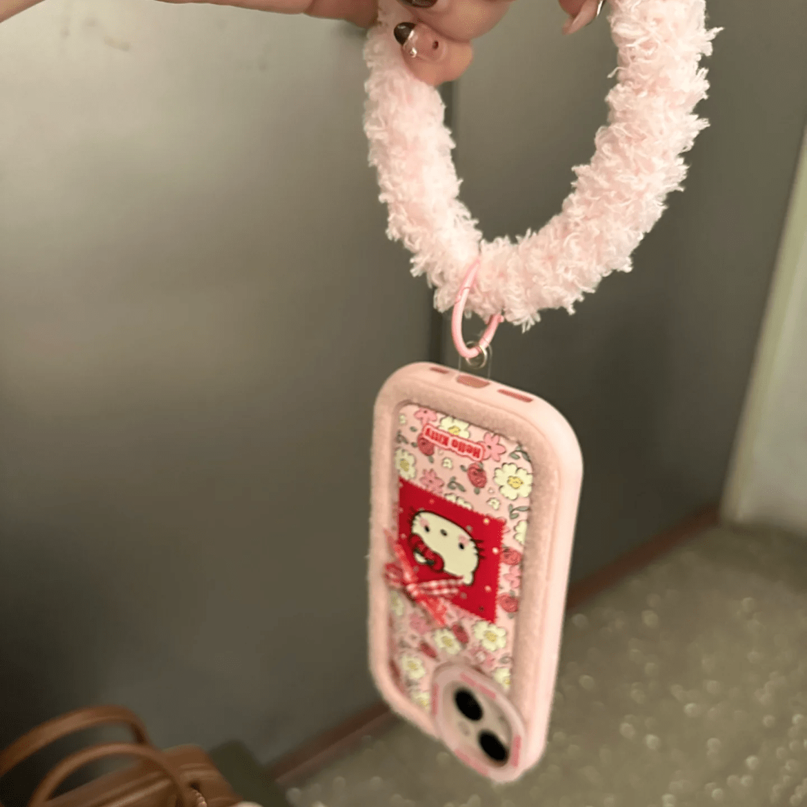 Pink Floral Hello Kitty iPhone Case With Plush Accessories