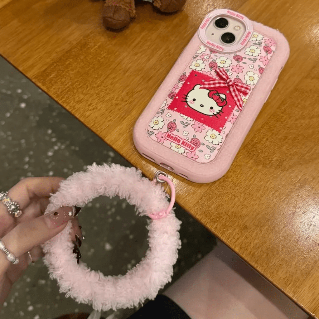 Pink Floral Hello Kitty iPhone Case With Plush Accessories