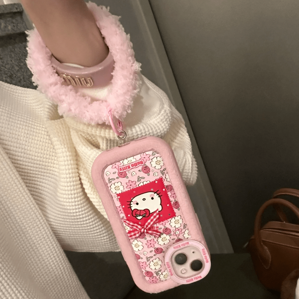 Pink Floral Hello Kitty iPhone Case With Plush Accessories