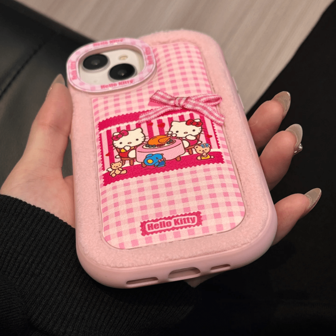 Pink Floral Hello Kitty iPhone Case With Plush Accessories