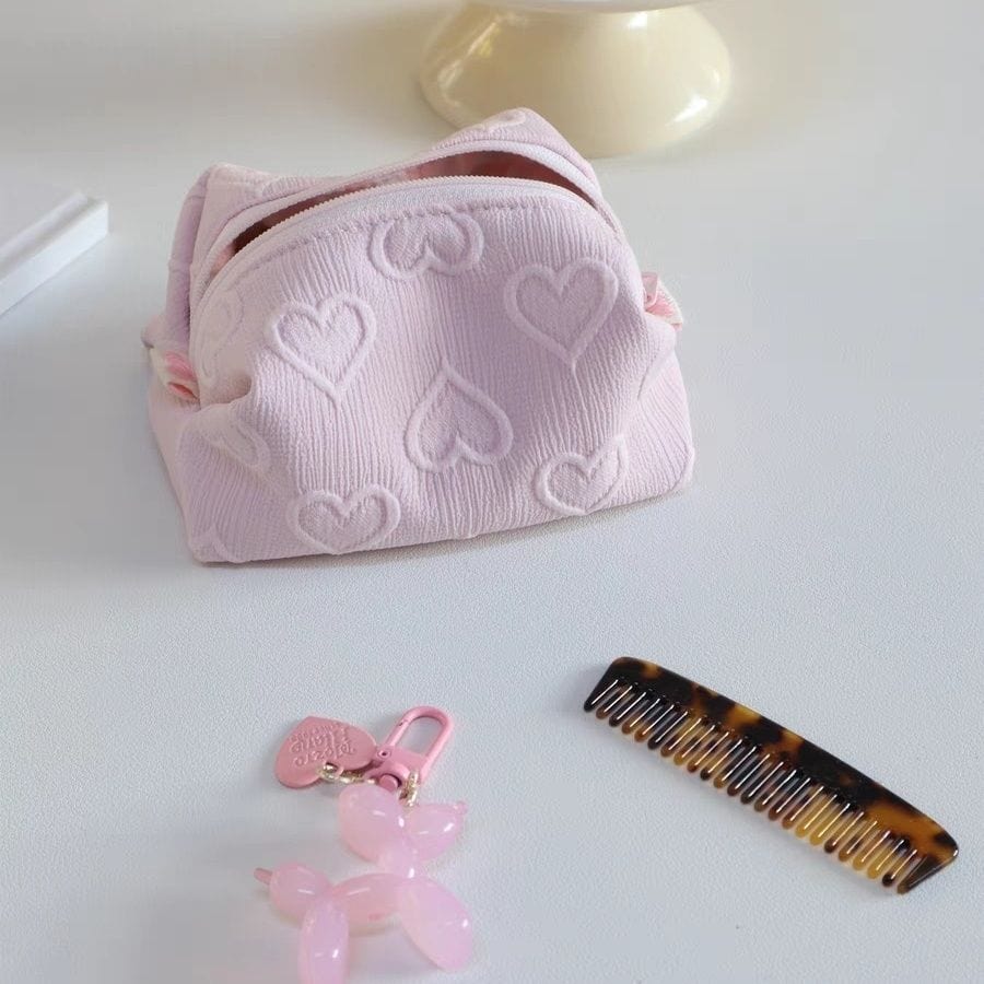 Pink Heart Cosmetic Toiletry Bag Portable Travel Organizer - ArtGalleryZen