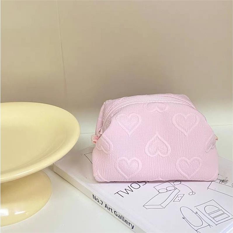 Pink Heart Cosmetic Toiletry Bag Portable Travel Organizer - ArtGalleryZen