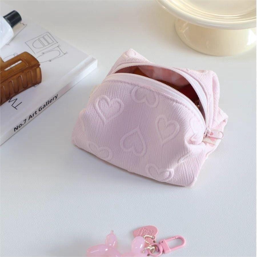 Pink Heart Cosmetic Toiletry Bag Portable Travel Organizer - ArtGalleryZen