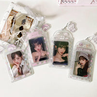 Thumbnail for Pink Heart House Transparent Glitter Kpop Keychain Photocard Holder - ArtGalleryZen