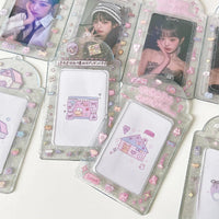 Thumbnail for Pink Heart House Transparent Glitter Kpop Keychain Photocard Holder - ArtGalleryZen