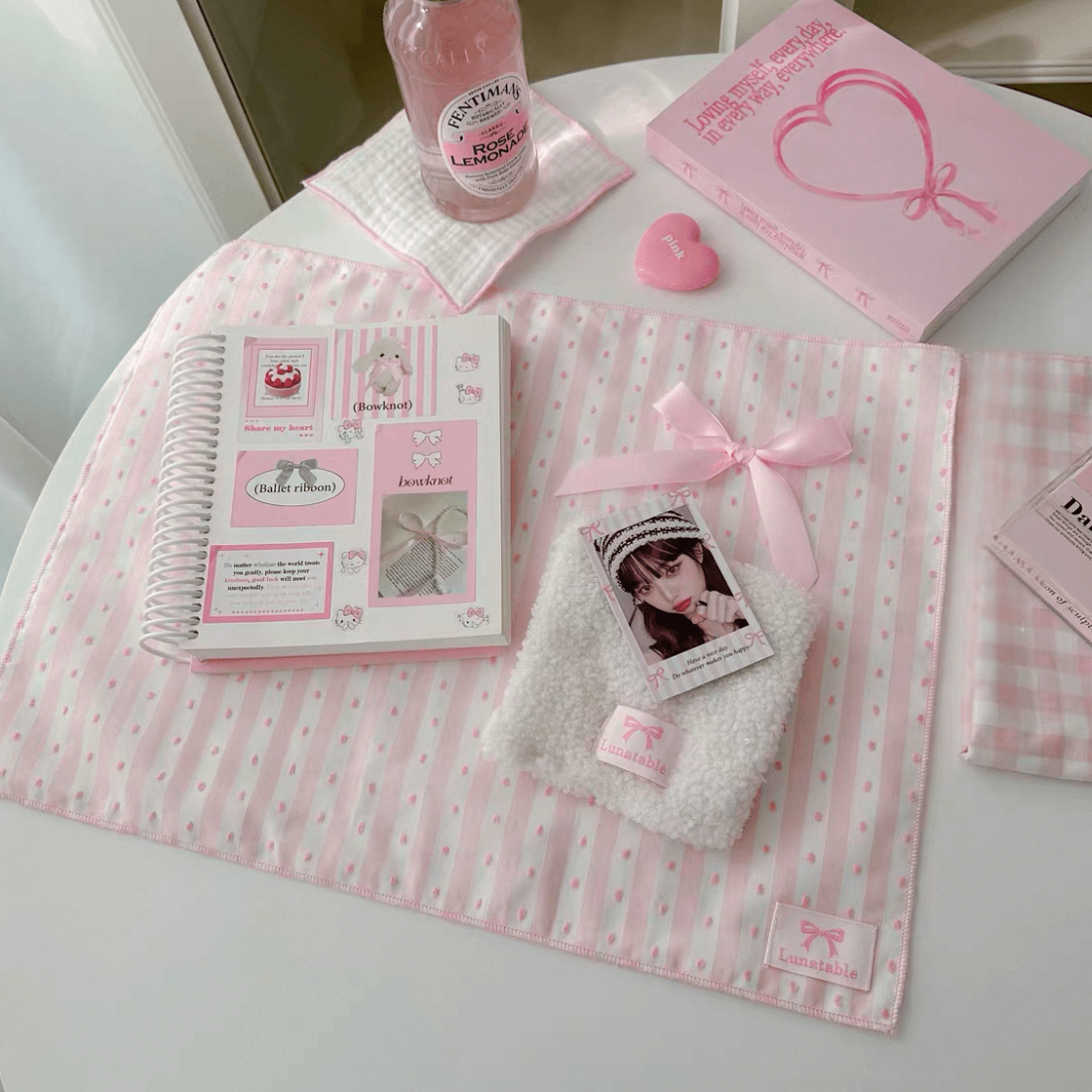 Pink Heart Plaid Stripe Fabric Placemat - ArtGalleryZen