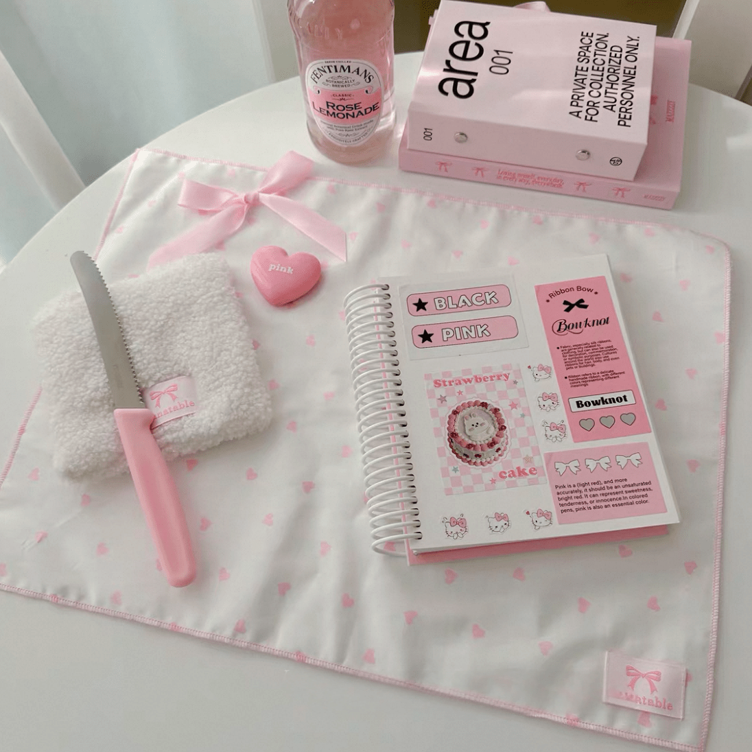 Pink Heart Plaid Stripe Fabric Placemat - ArtGalleryZen