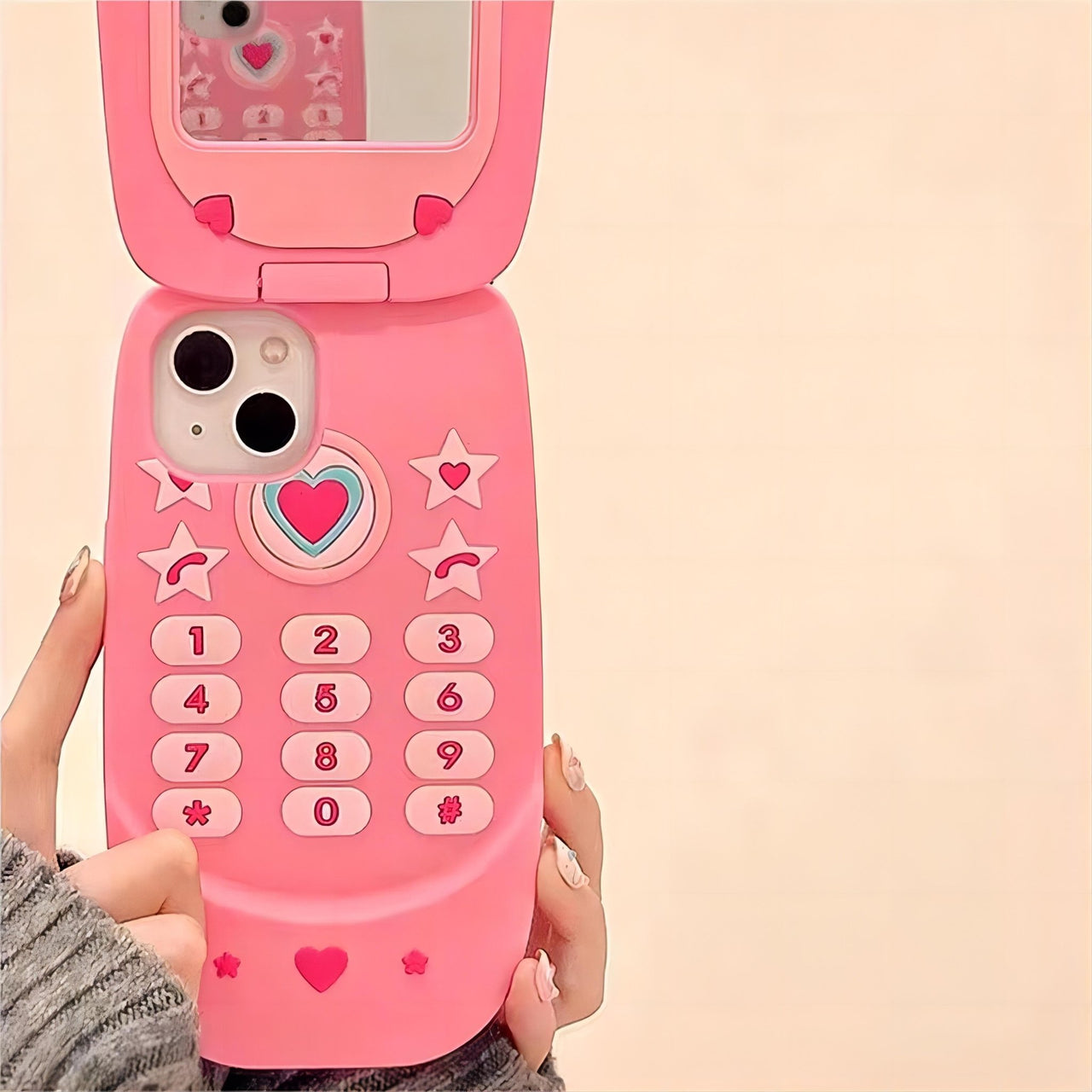 Pink Heart Star Mirror Flip iPhone Case - ArtGalleryZen