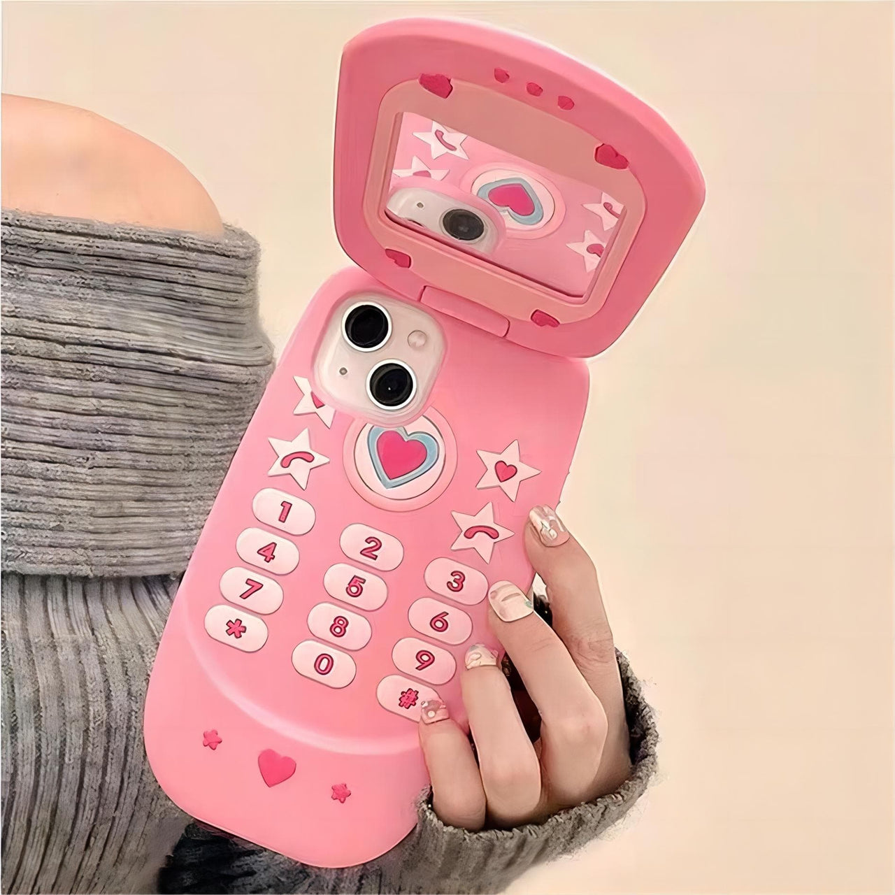 Pink Heart Star Mirror Flip iPhone Case - ArtGalleryZen