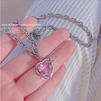 Thumbnail for Pink Heart Star Necklace Earrings Set - ArtGalleryZen