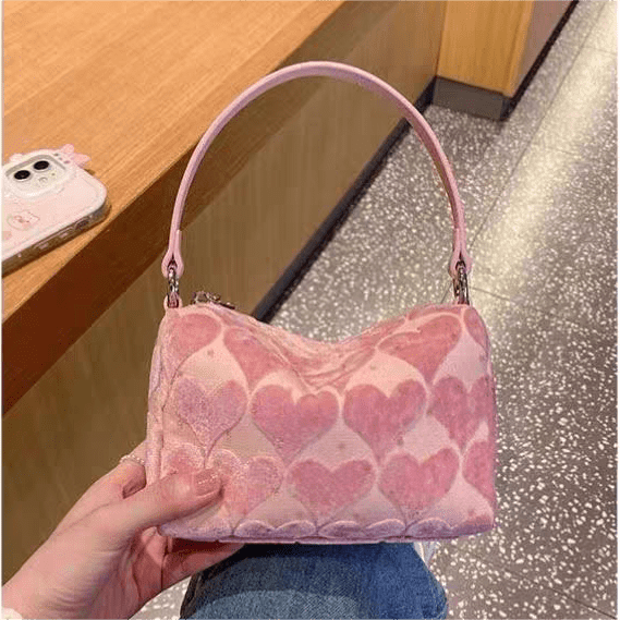 Pink Heart Velvet Tote Bag - ArtGalleryZen