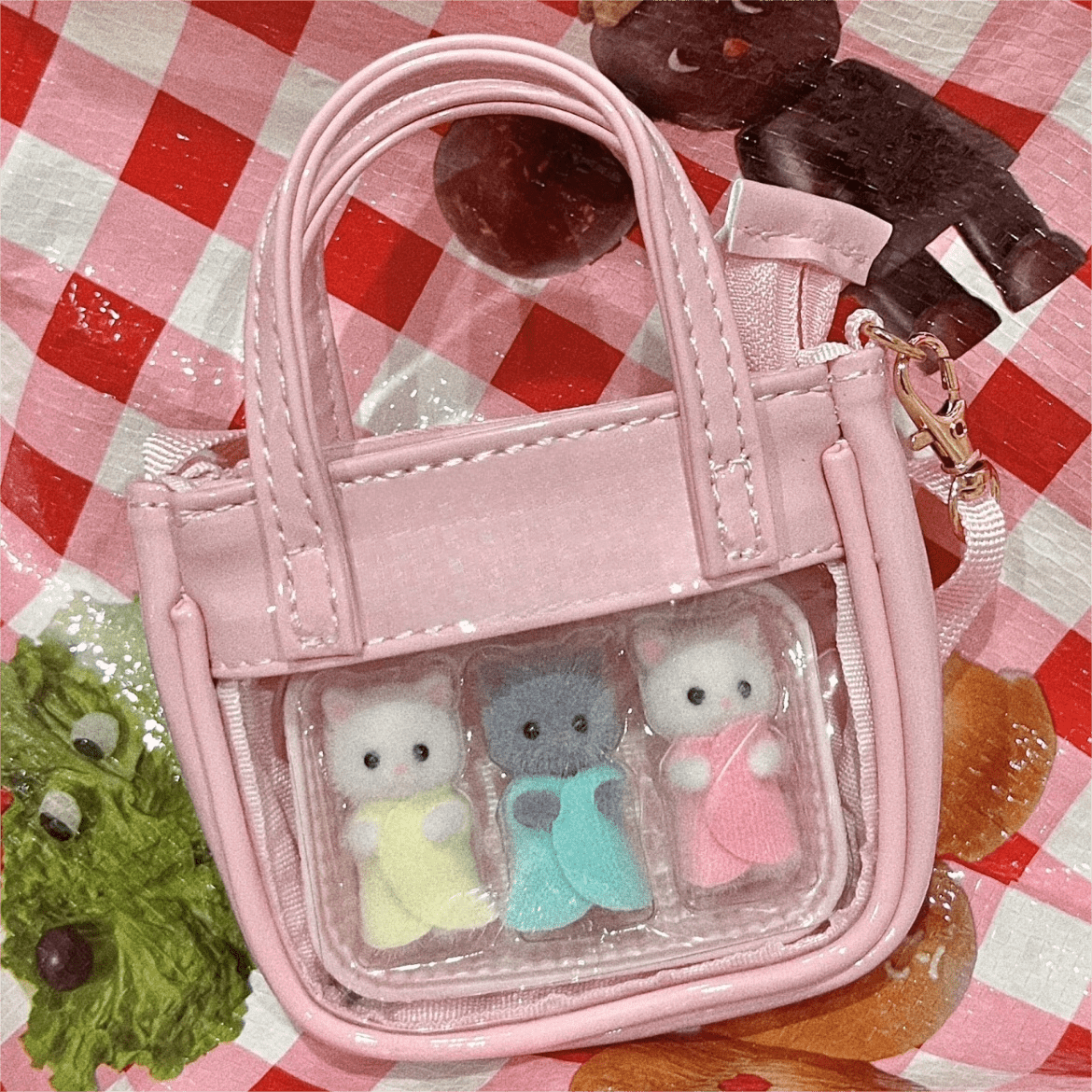 Pink Mini Clear Doll Tote Bag Shoulder Leather Bag Doll Accessories - ArtGalleryZen
