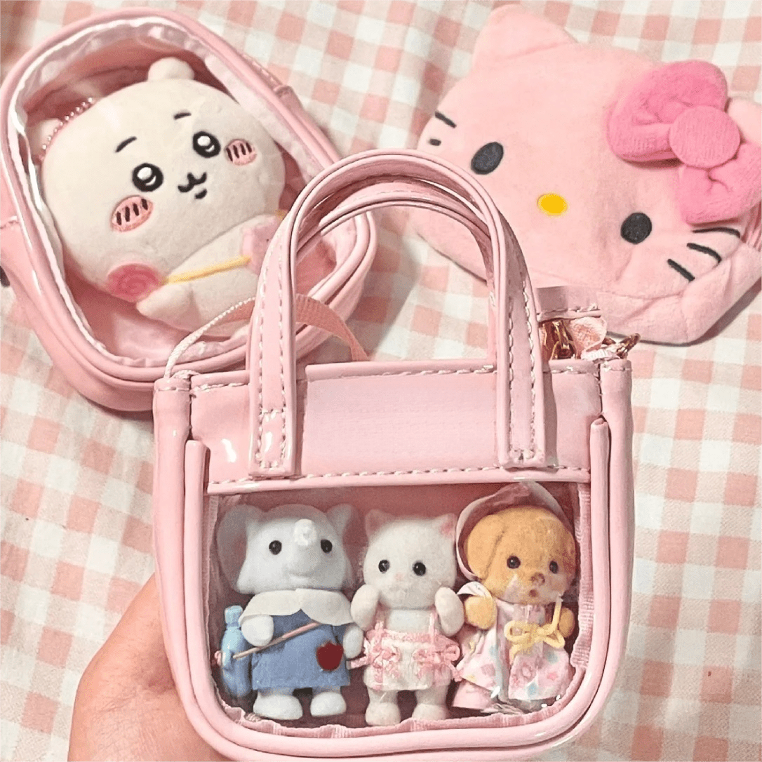 Pink Mini Clear Doll Tote Bag Shoulder Leather Bag Doll Accessories - ArtGalleryZen