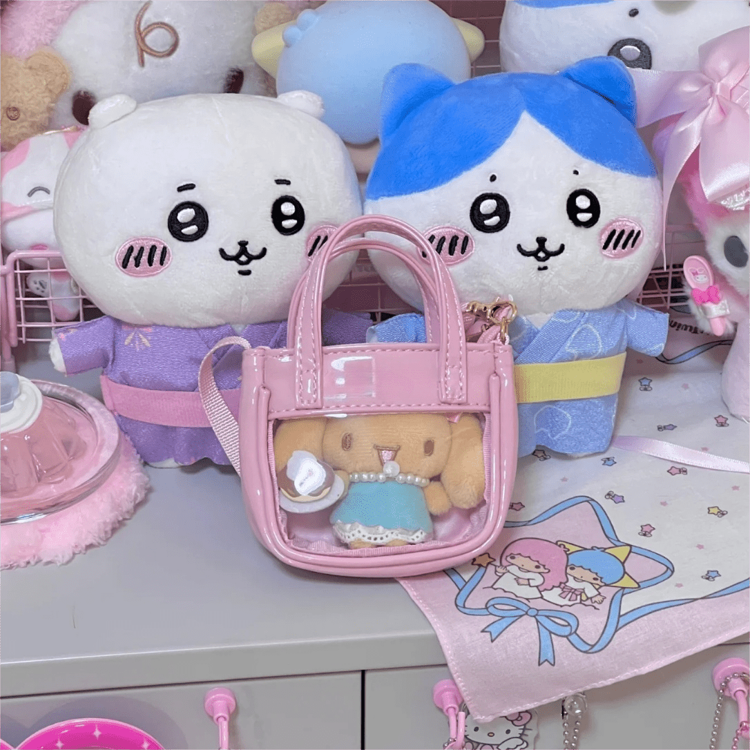 Pink Mini Clear Doll Tote Bag Shoulder Leather Bag Doll Accessories - ArtGalleryZen