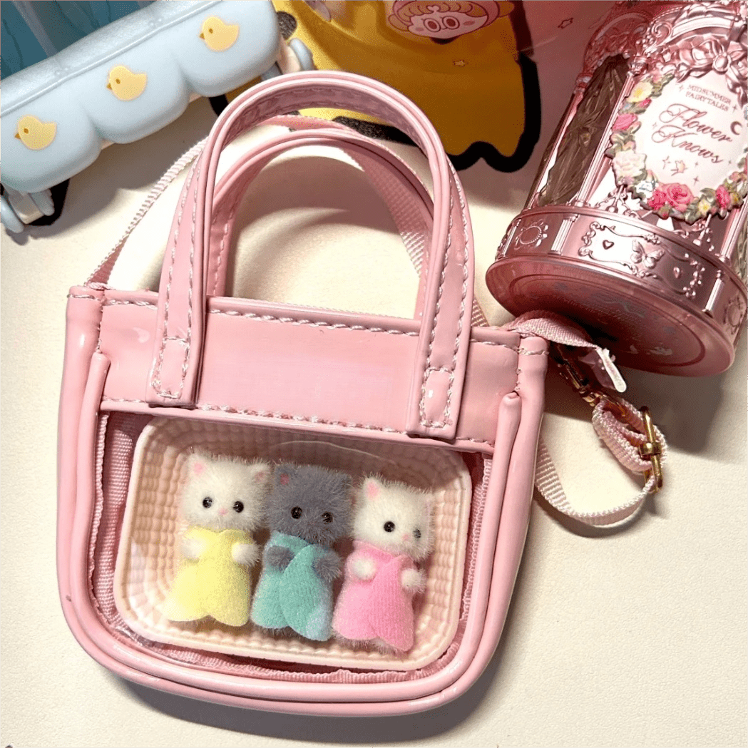 Pink Mini Clear Doll Tote Bag Shoulder Leather Bag Doll Accessories - ArtGalleryZen