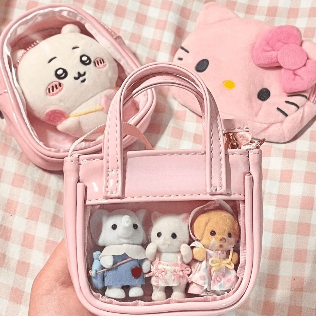 Pink Mini Clear Doll Tote Bag Shoulder Leather Bag Doll Accessories