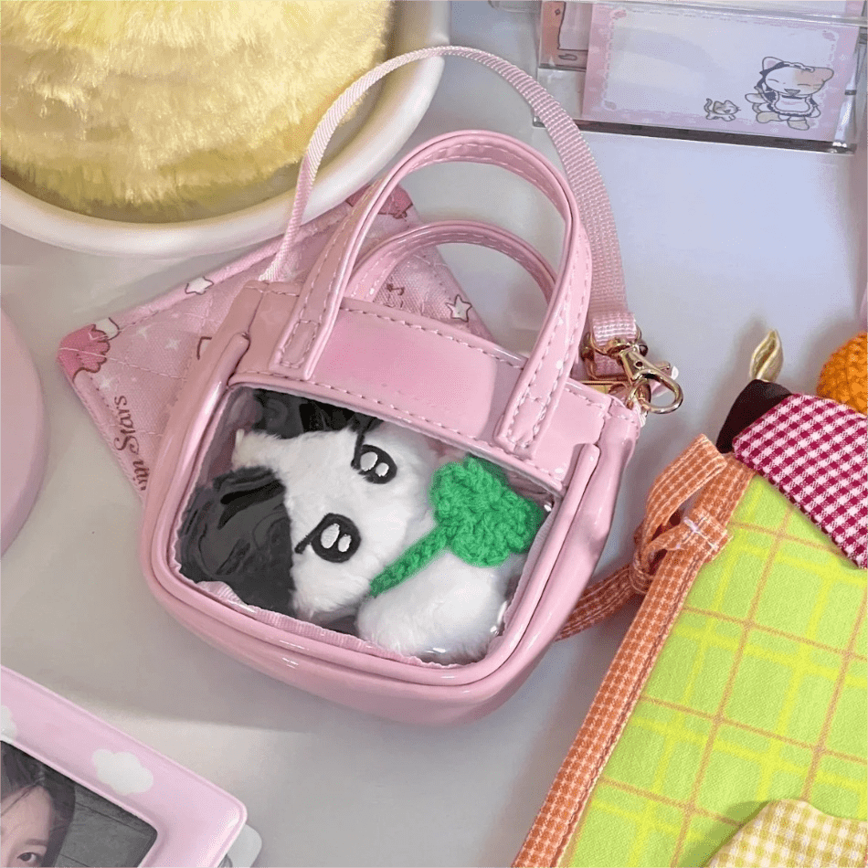 Pink Mini Clear Doll Tote Bag Shoulder Leather Bag Doll Accessories