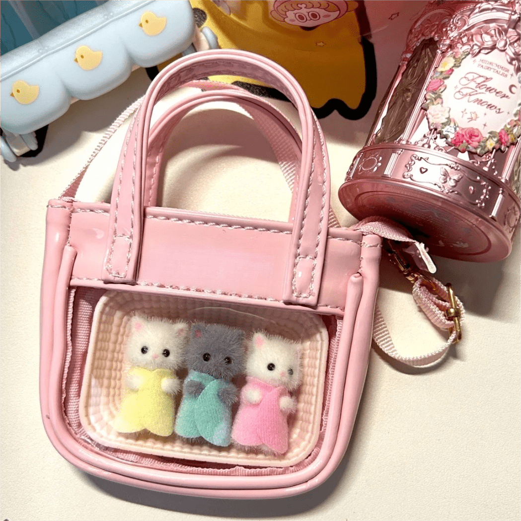 Pink Mini Clear Doll Tote Bag Shoulder Leather Bag Doll Accessories