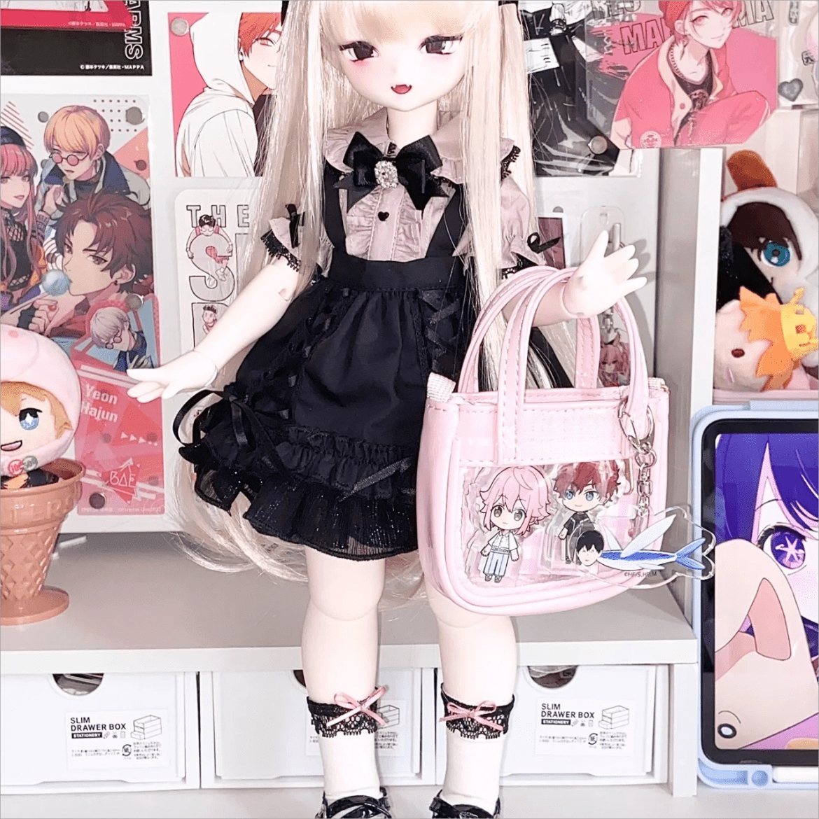 Pink Mini Clear Doll Tote Bag Shoulder Leather Bag Doll Accessories