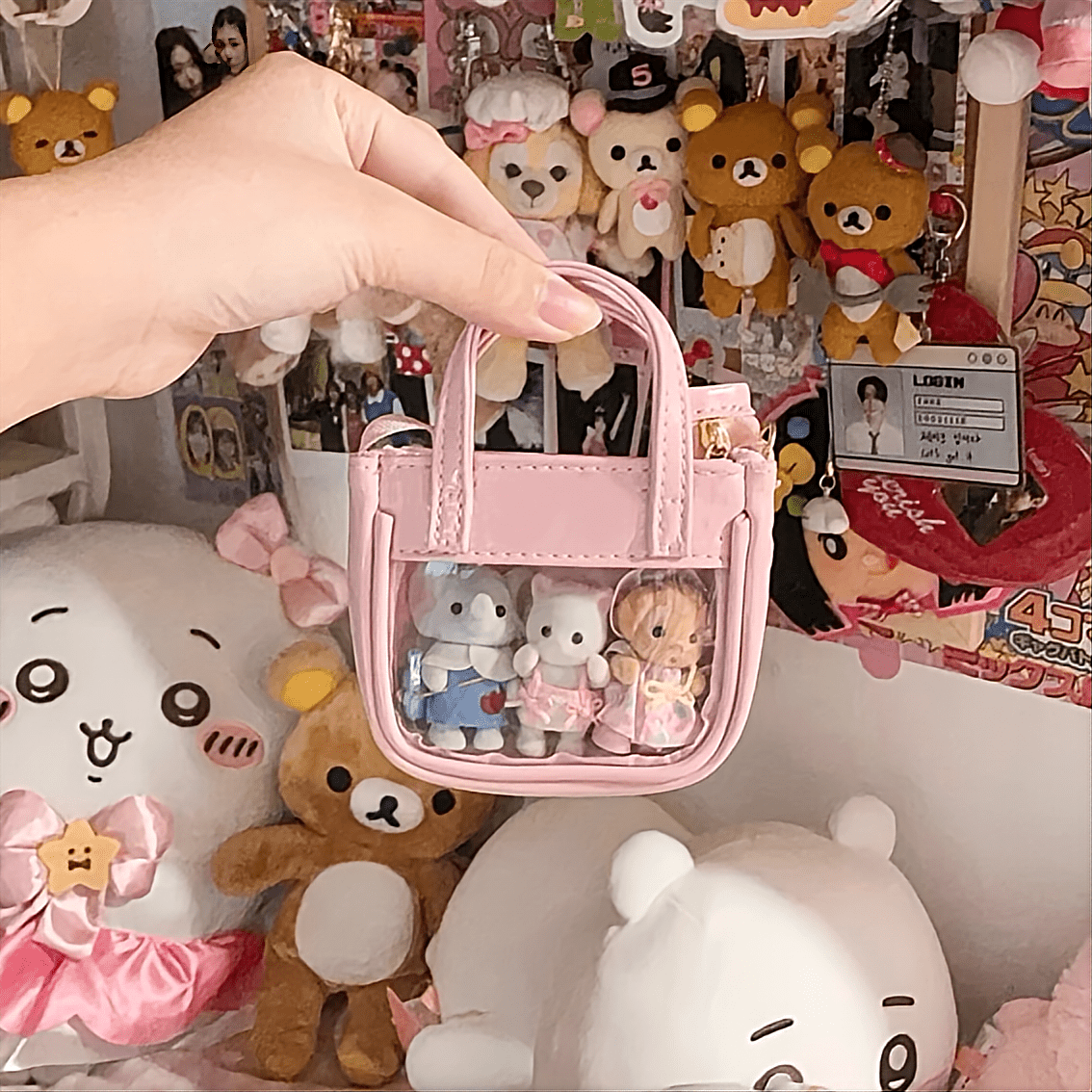 Pink Mini Clear Doll Tote Bag Shoulder Leather Bag Doll Accessories