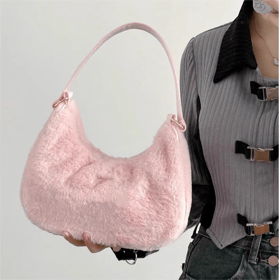 Pink Plush One Shoulder Tote Bag - ArtGalleryZen