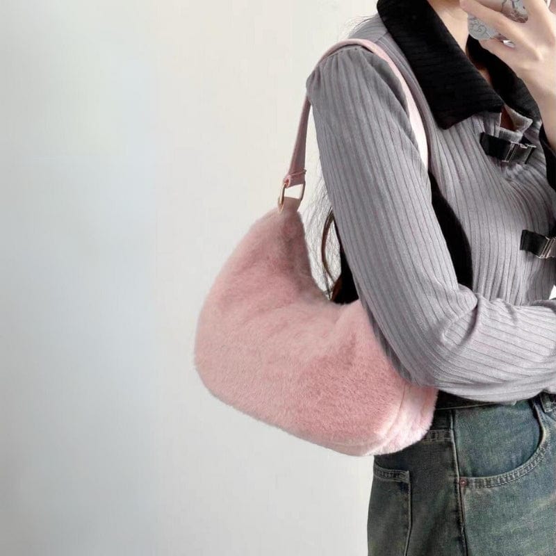 Pink Plush One Shoulder Tote Bag - ArtGalleryZen