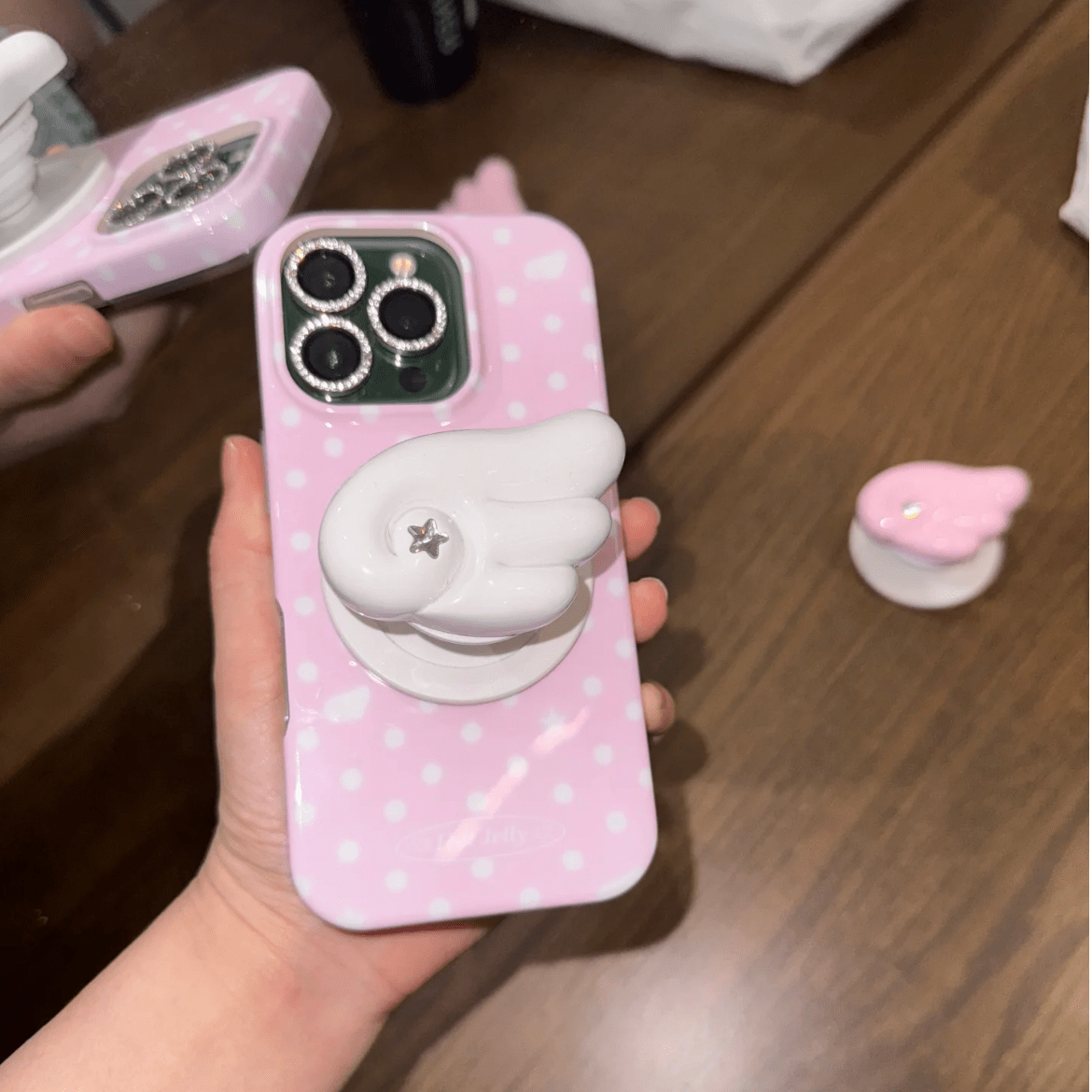 Pink Polka Dots Angel Wing Magnetic Stand iPhone Case - ArtGalleryZen