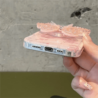 Thumbnail for Pink Rose Rhinestone Inlaid Crystal Sequin Butterfly Stand iPhone Case - ArtGalleryZen