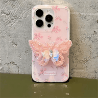 Thumbnail for Pink Rose Rhinestone Inlaid Crystal Sequin Butterfly Stand iPhone Case - ArtGalleryZen