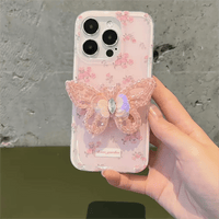 Thumbnail for Pink Rose Rhinestone Inlaid Crystal Sequin Butterfly Stand iPhone Case - ArtGalleryZen