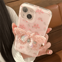 Thumbnail for Pink Rose Rhinestone Inlaid Crystal Sequin Butterfly Stand iPhone Case - ArtGalleryZen
