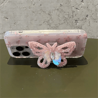 Thumbnail for Pink Rose Rhinestone Inlaid Crystal Sequin Butterfly Stand iPhone Case - ArtGalleryZen