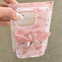 Thumbnail for Pink Rose Rhinestone Inlaid Crystal Sequin Butterfly Stand iPhone Case - ArtGalleryZen