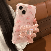 Thumbnail for Pink Rose Rhinestone Inlaid Crystal Sequin Butterfly Stand iPhone Case - ArtGalleryZen